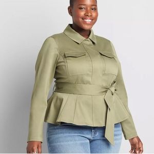 Lane Bryant green peplum jacket with matching tie. Size 26.  Breast pockets and